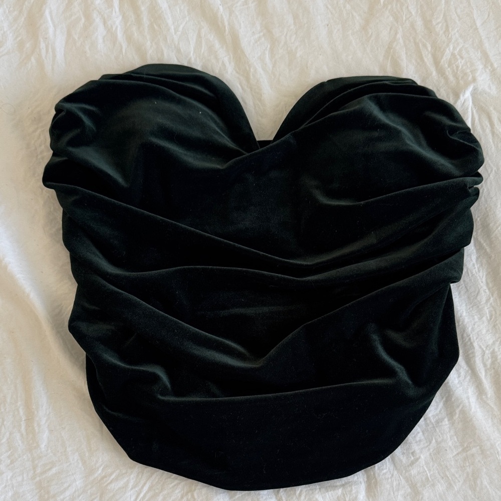 Express Black Velvet Strapless Body Contour Top